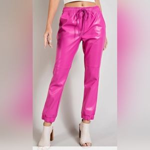 Women's Bubblegum Faux Leather Jogger Pants